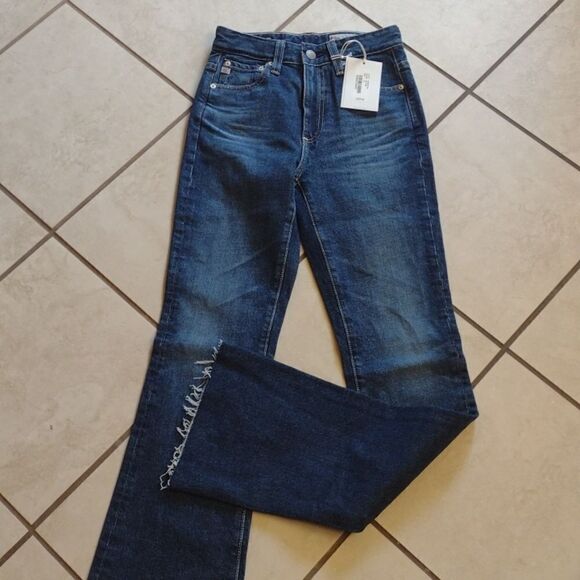 AG Contour 360 Alexxis Boot Cut Jean high rise raw hem dark blue new size 22 - Picture 2 of 14